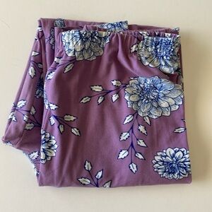 Lularoe leggings tan curvy purple blue flowers original waist old school